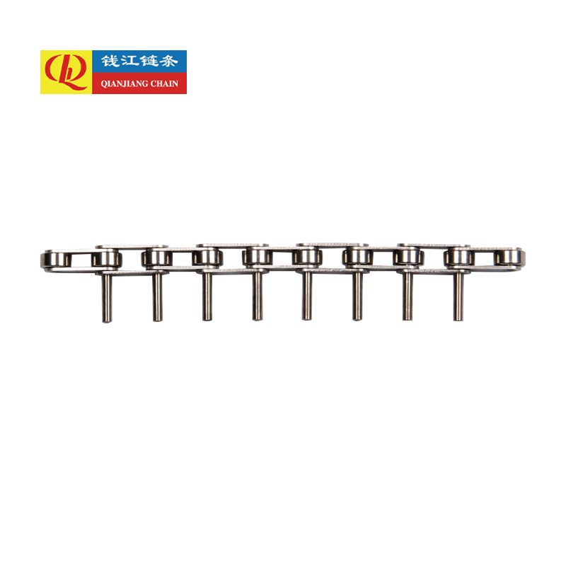 Stainless steel double pitch conveyor chains with extended pins