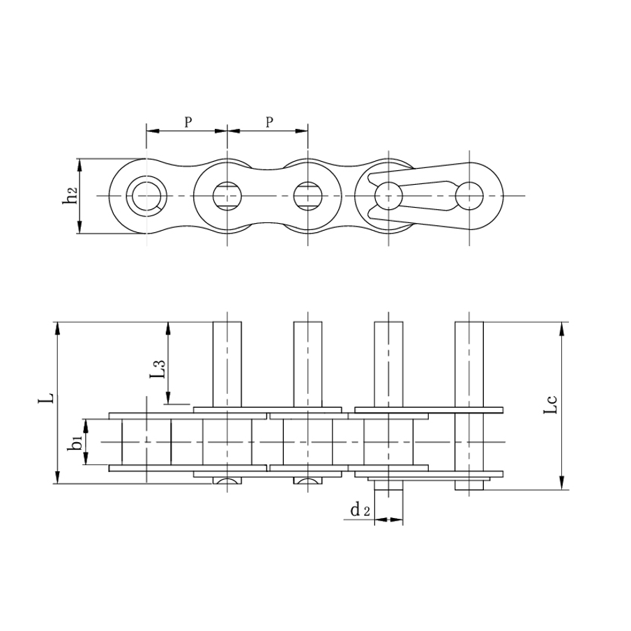 Short pitch conveyor chains extended pins