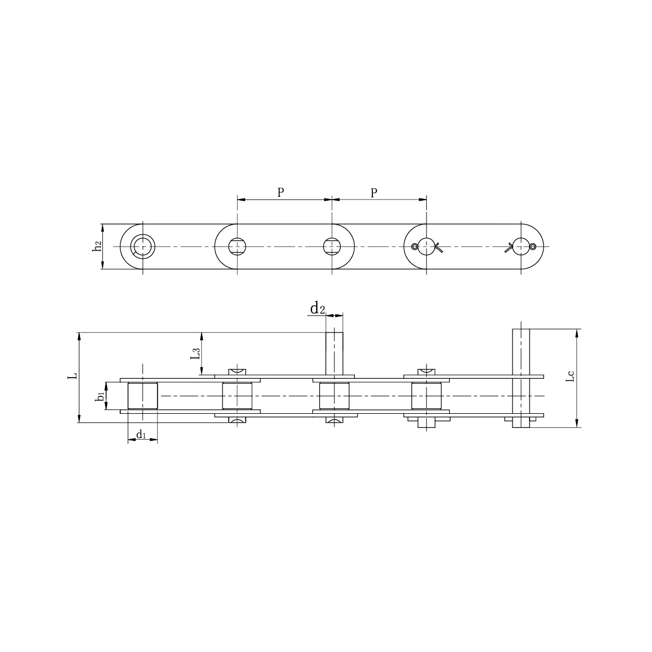 Stainless steel double pitch conveyor chains with extended pins