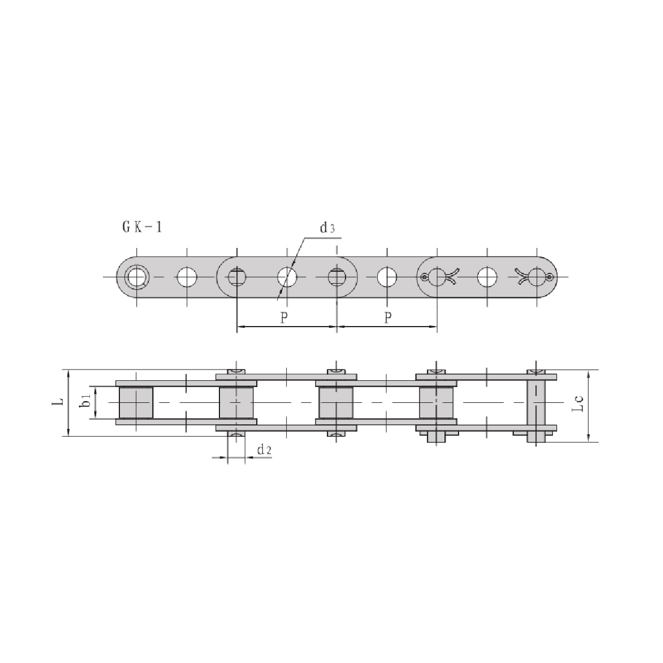 Double pitch conveyor chains with central holes