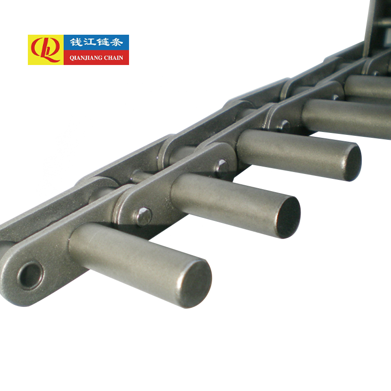 Double pitch conveyor chains with extended pins