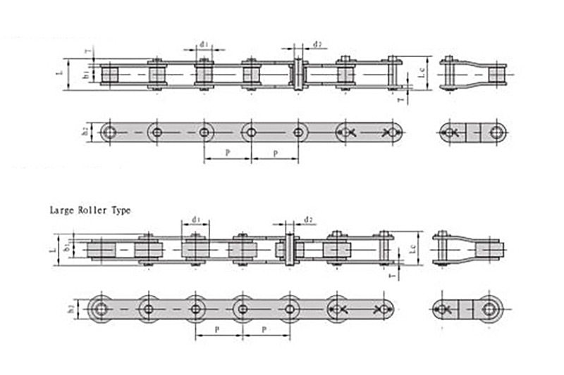 Double pitch conveyor chains