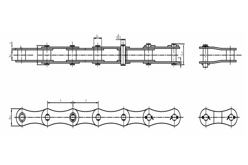 Double pitch transmission chains