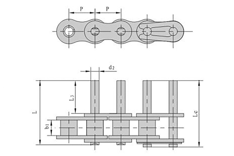 Short pitch conveyor chains extended pins