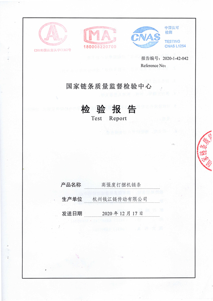 High-strength strapping machine chain inspection report 20AH-1